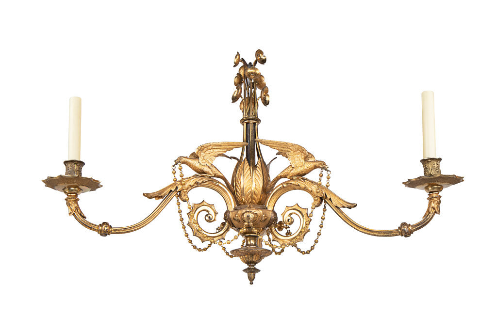 Gilt Bronze Parrot Motif Victorian Three Light Chandelier, Engla Default