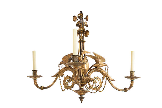Gilt Bronze Parrot Motif Victorian Three Light Chandelier, Engla Default