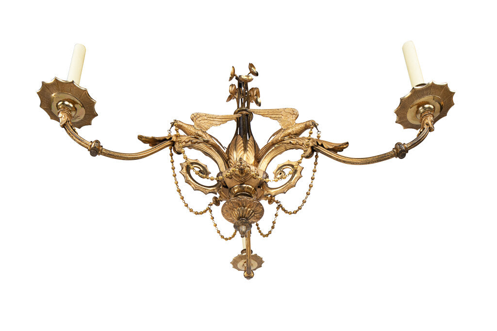 Gilt Bronze Parrot Motif Victorian Three Light Chandelier, Engla Default