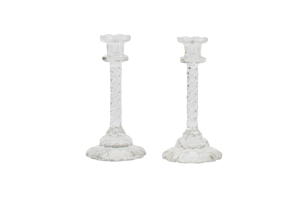 Cut Crystal Candlesticks With Scalloped Bases, England 19th Cent Default