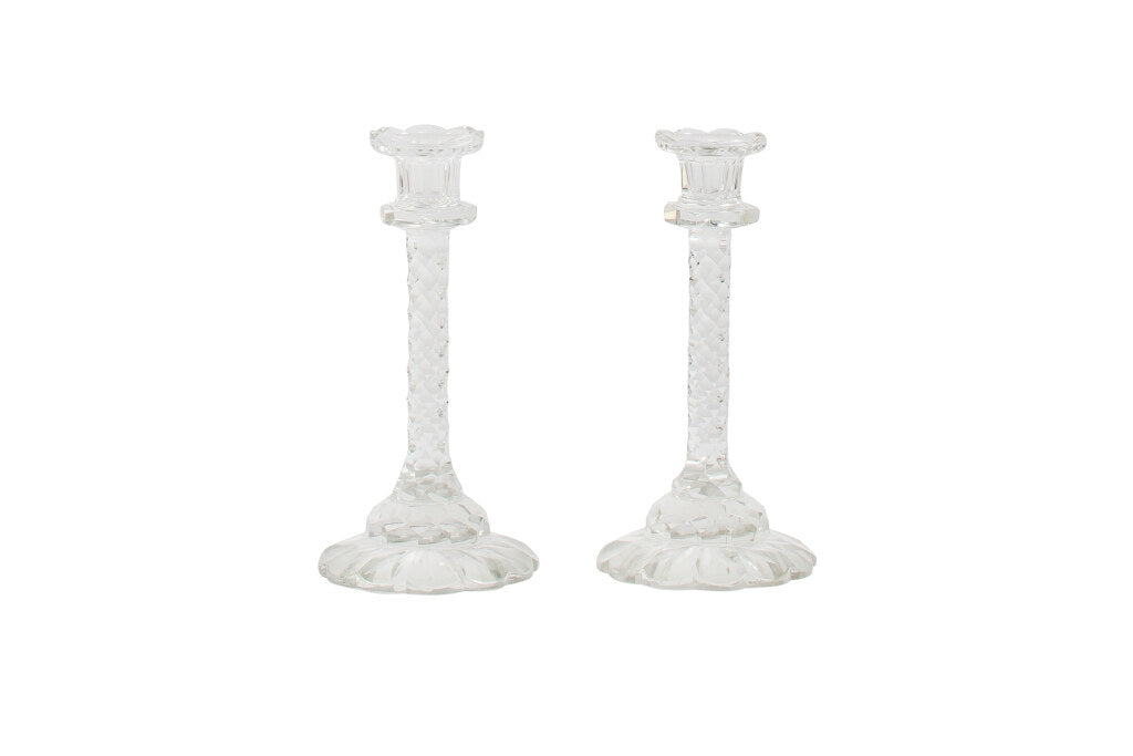 Cut Crystal Candlesticks With Scalloped Bases, England 19th Cent Default