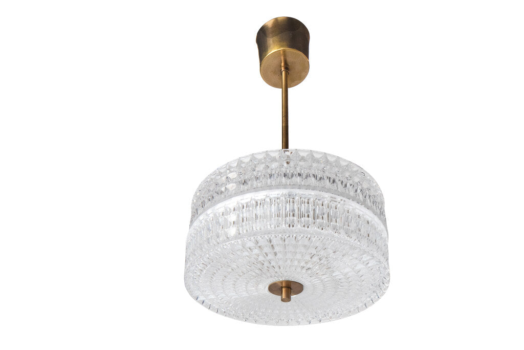 Molded Glass and Polished Brass Two Light Pendant, Denmark 20th Default