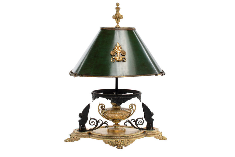 Black And Gilt Bronze Two Light Bouillotte By ELKINGTON, England
