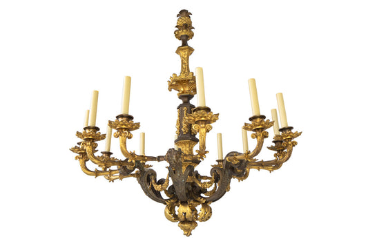 Gilt And Patinated Bronze Charles X Twelve Light Chandelier With Default