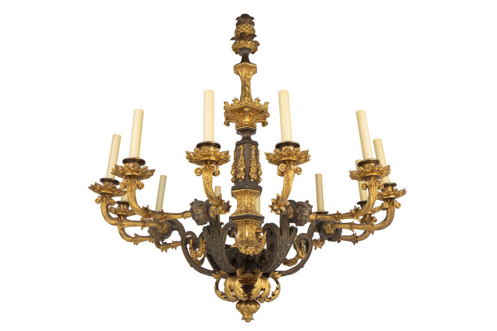 Gilt And Patinated Bronze Charles X Twelve Light Chandelier With Default