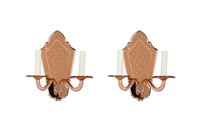 Mirrored Peach Color Etched Two Light Sconces France 20th Century Default