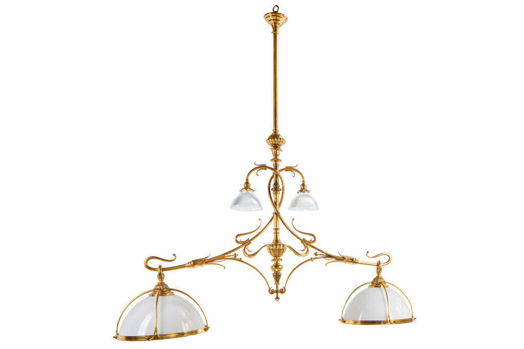 Gilt Bronze And Brass Billiard Chandelier With Opaline Glass Sha Default