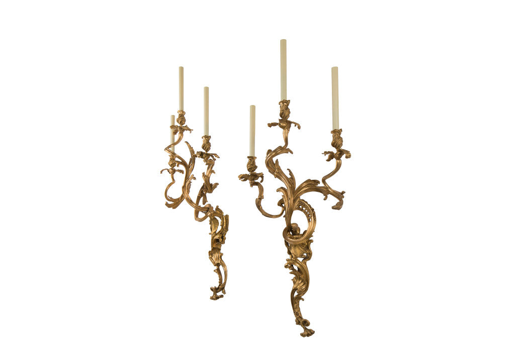 Gilt Bronze L. XV Style Three Light Sconces With Acanthus Decora Default