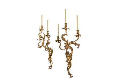 Gilt Bronze L. XV Style Three Light Sconces With Acanthus Decora Default