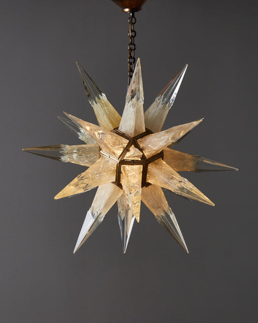 Hand Etched Crystal And Nickeled Bronze Four Light Star Pendant