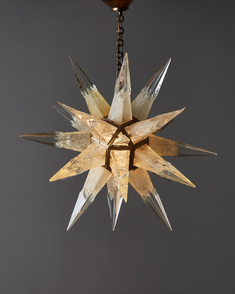 Hand Etched Crystal And Nickeled Bronze Four Light Star Pendant