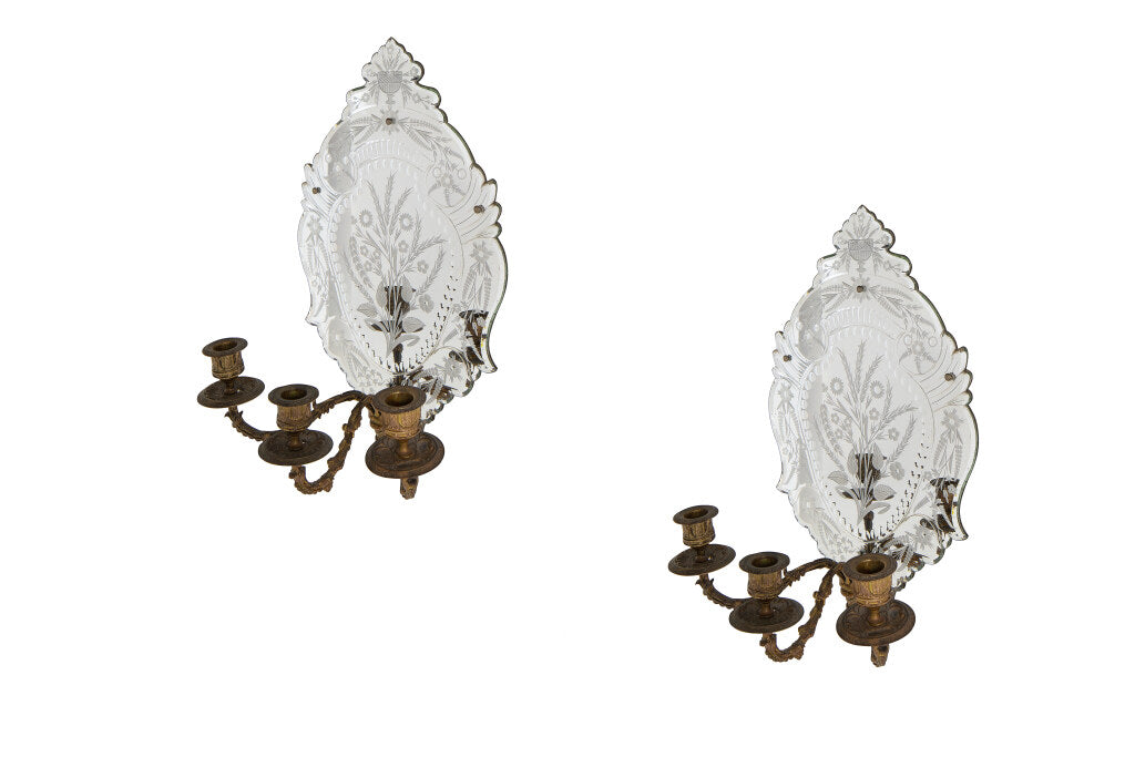 Gilt Bronze And Hand Etched Venetian Mirror Backed Three Light S Default