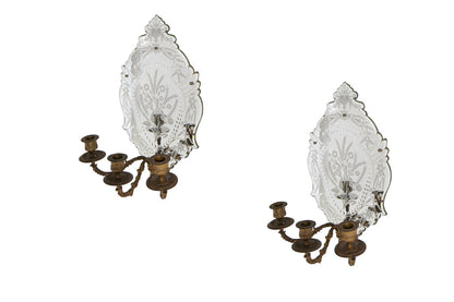 Gilt Bronze And Hand Etched Venetian Mirror Backed Three Light S Default