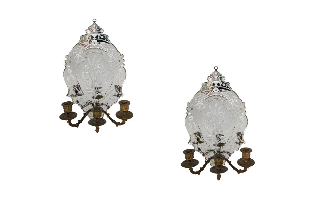 Gilt Bronze And Hand Etched Venetian Mirror Backed Three Light S Default