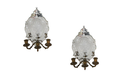 Gilt Bronze And Hand Etched Venetian Mirror Backed Three Light S Default