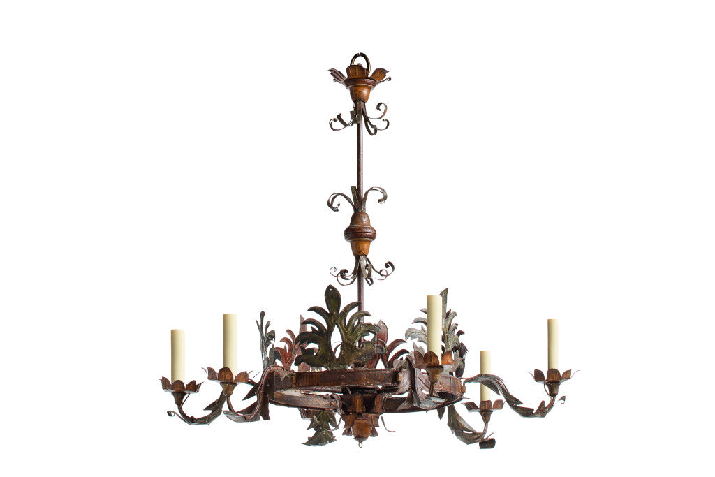 Polychrome Tole and Iron Six  Light Chandelier, Italy late 19th Default