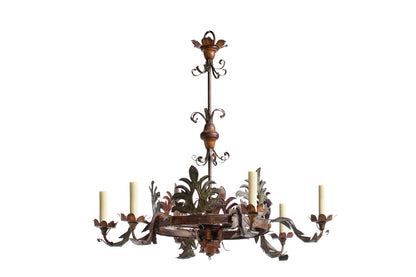 Polychrome Tole and Iron Six  Light Chandelier, Italy late 19th Default
