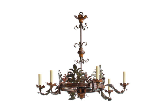 Polychrome Tole and Iron Six  Light Chandelier, Italy late 19th Default