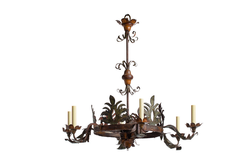 Polychrome Tole and Iron Six  Light Chandelier, Italy late 19th Default