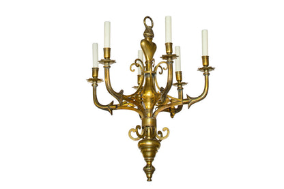 Brass Heart Motif Six Light Chandelier, Holland 19th Century Default