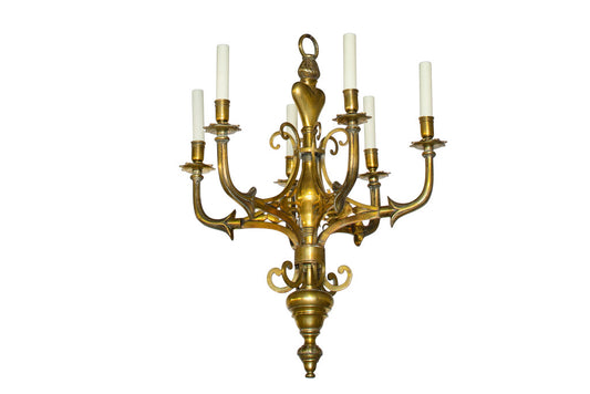 Brass Heart Motif Six Light Chandelier, Holland 19th Century Default