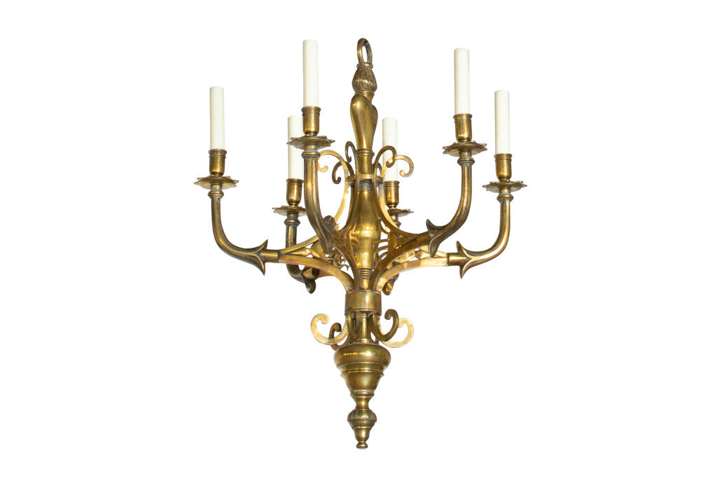 Brass Heart Motif Six Light Chandelier, Holland 19th Century Default