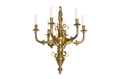 Brass Heart Motif Six Light Chandelier, Holland 19th Century Default