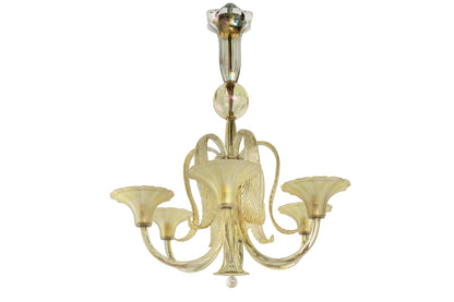 Venetian Iridescent Colored Glass Six Light Chandelier With Feat Default