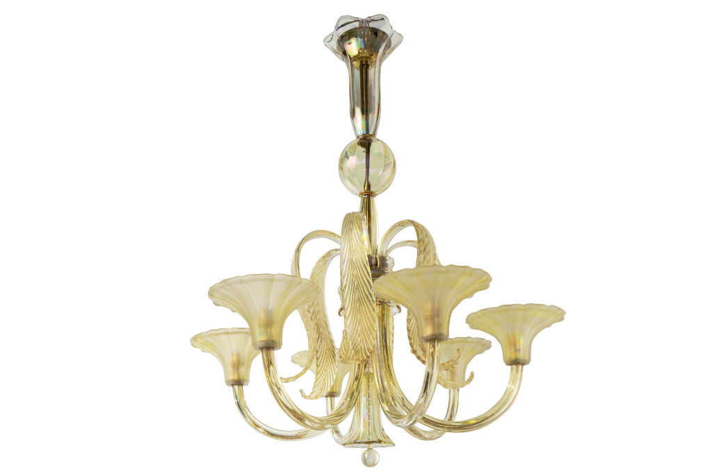 Venetian Iridescent Colored Glass Six Light Chandelier With Feat Default