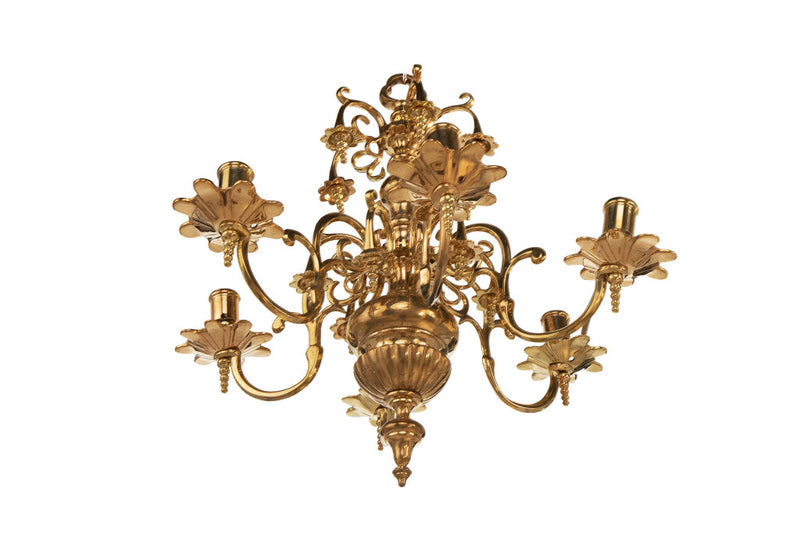 Polished Brass Baroque Style Six Light Chandelier With Candle Re