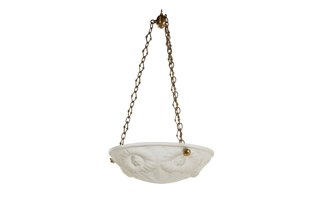 Molded Glass Art Deco Three Light Pendant With Floral Motif, Fra Default