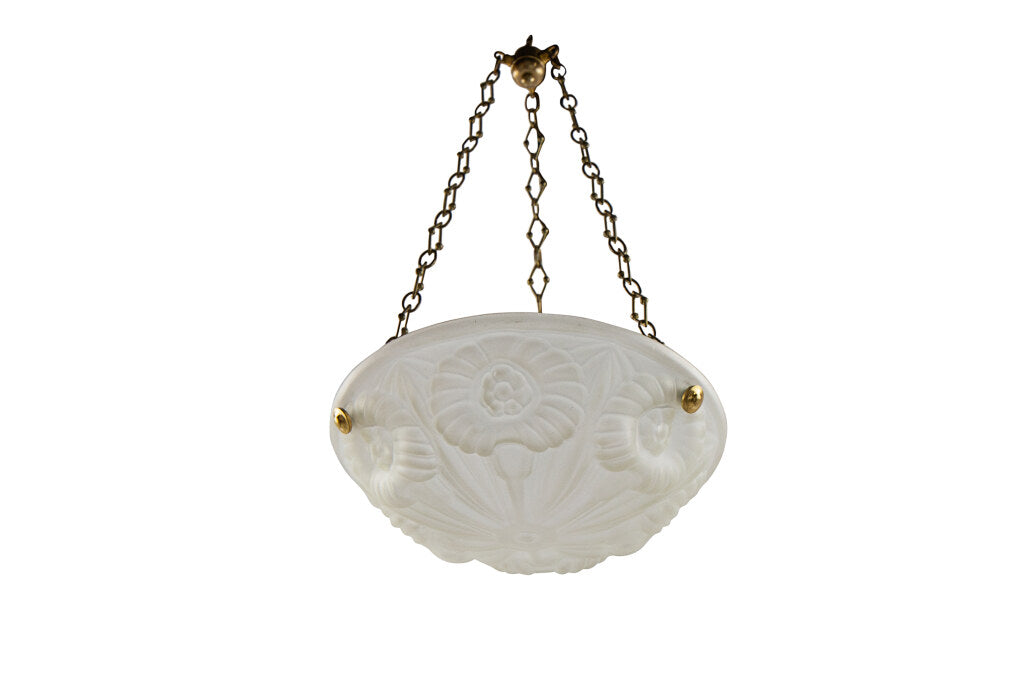 Molded Glass Art Deco Three Light Pendant With Floral Motif, Fra Default