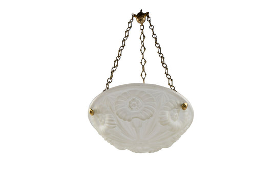 Molded Glass Art Deco Three Light Pendant With Floral Motif, Fra Default