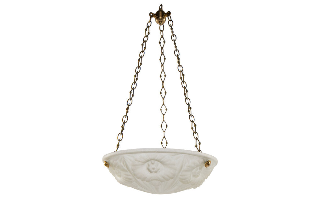 Molded Glass Art Deco Three Light Pendant With Floral Motif, Fra Default