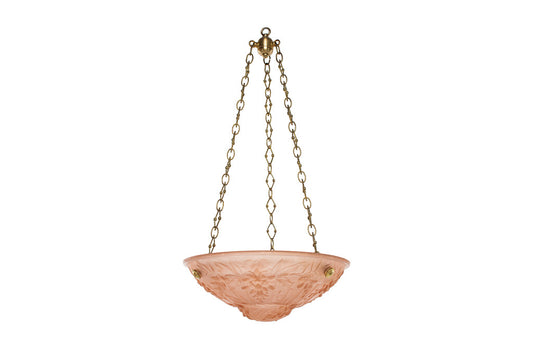 Molded Glass Peach Colored Art Deco Three Light Pendant With Hyd Default