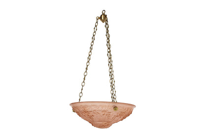 Molded Glass Peach Colored Art Deco Three Light Pendant With Hyd Default
