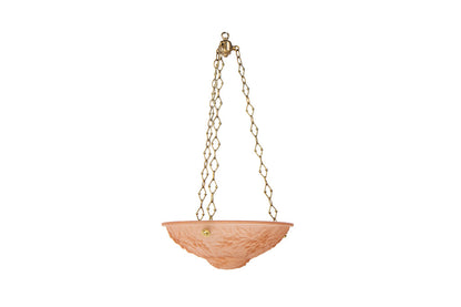 Molded Glass Peach Colored Art Deco Three Light Pendant, France Default