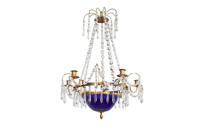 Gilt Bronze, Cobalt Glass And Crystal Five Arm Six Light Chandel Default