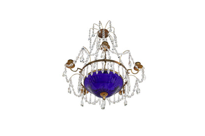 Gilt Bronze, Cobalt Glass And Crystal Five Arm Six Light Chandel Default