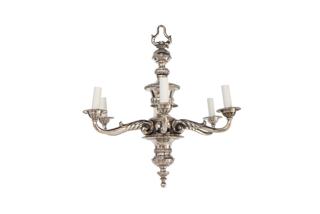 Silvered Bronze Adam Style  Six Light Chandelier, England Early Default