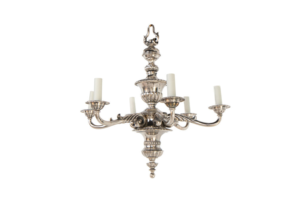 Silvered Bronze Adam Style  Six Light Chandelier, England Early Default