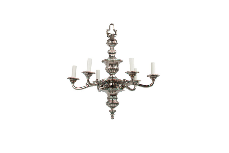 Silvered Bronze Adam Style  Six Light Chandelier, England Early