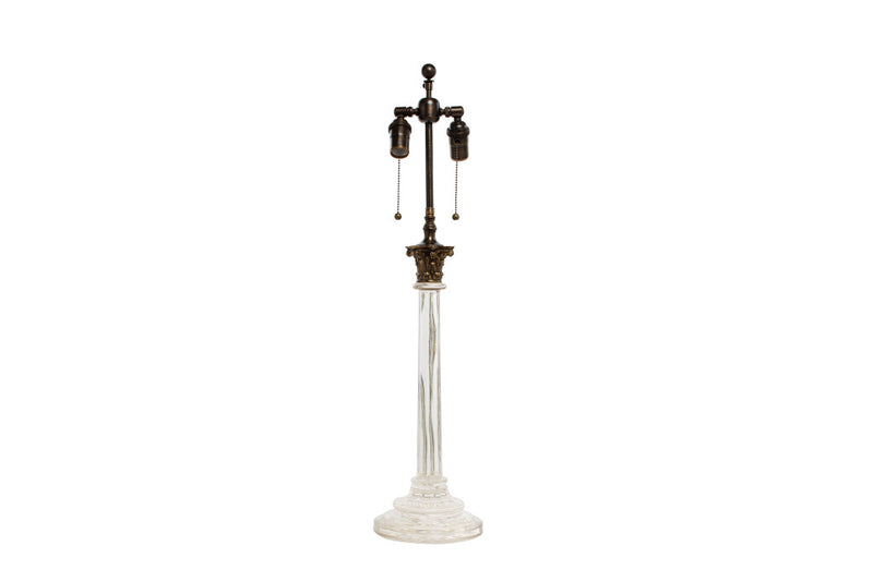 Cut Crystal Regency Column Table Lamp With Gilt Bronze Capital,