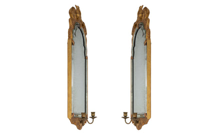 Giltwood ,Gesso And Mirror Venetian Style Left And Right Two Lig