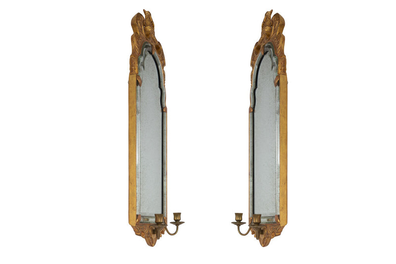 Giltwood ,Gesso And Mirror Venetian Style Left And Right Two Lig