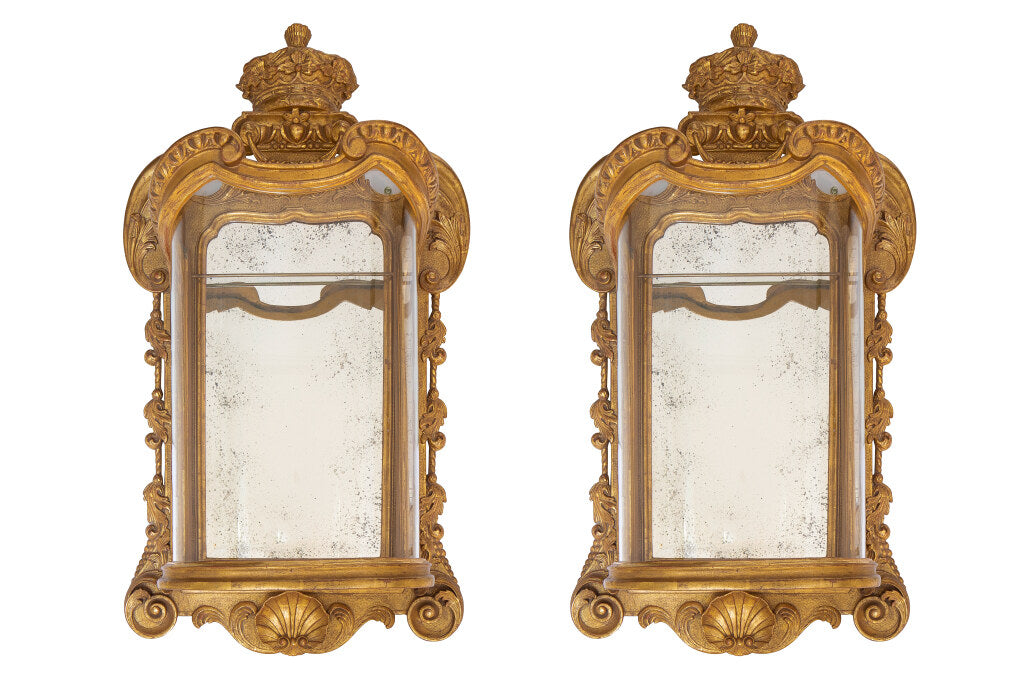 Giltwood And Gesso Mirrored English Style Candlestick Lanterns W Default