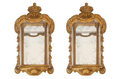 Giltwood And Gesso Mirrored English Style Candlestick Lanterns W Default