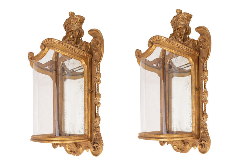Giltwood And Gesso Mirrored English Style Candlestick Lanterns W