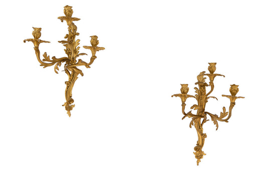 Gilt Bronze L.XV Style Acanthus Three Light Sconces In The Manne Default