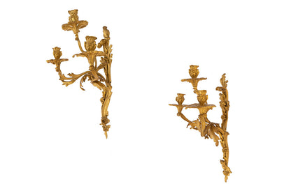 Gilt Bronze L.XV Style Acanthus Three Light Sconces In The Manne Default
